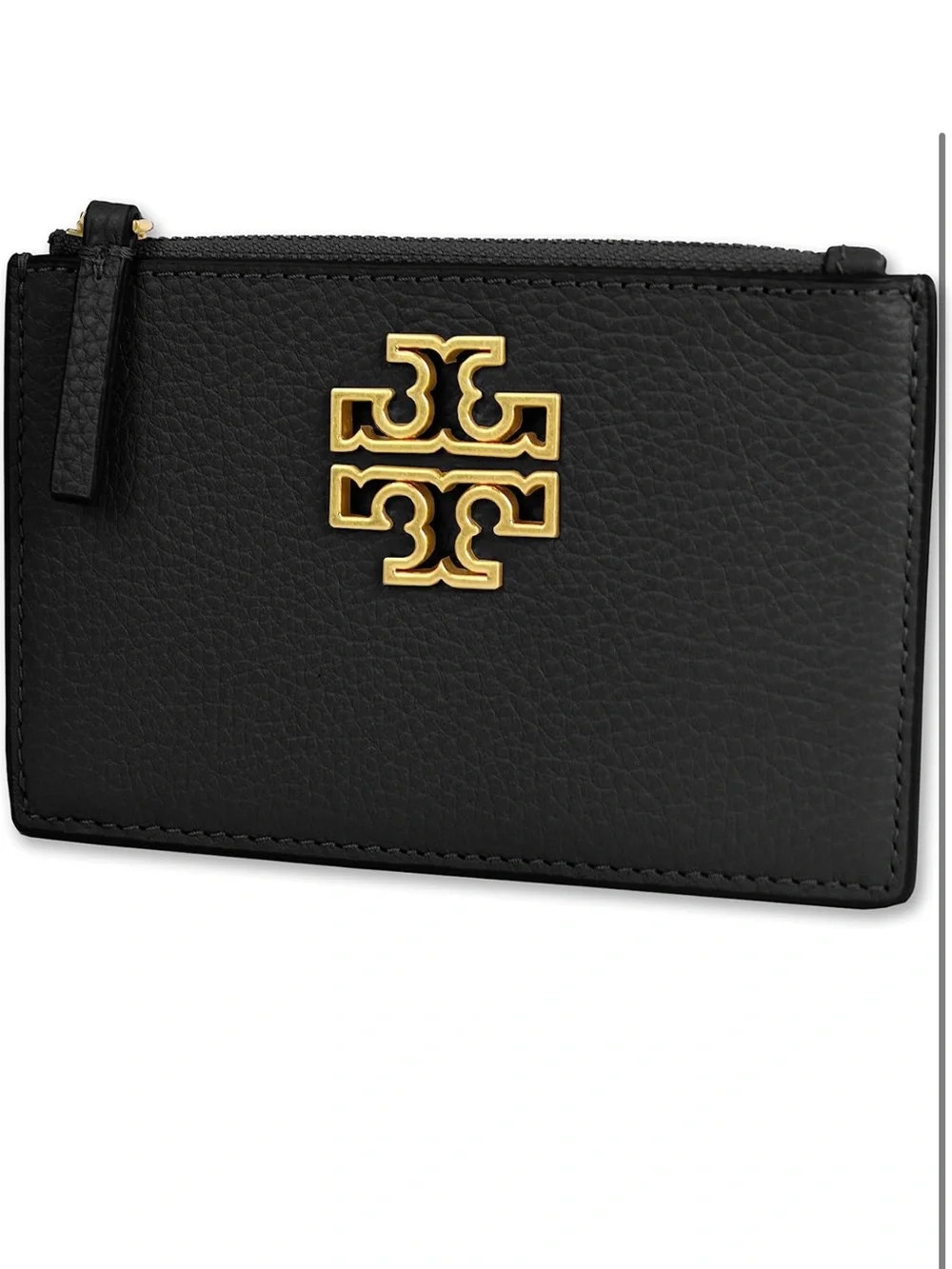 Tory Burch Britten Black Pebbled Leather Zip Card Case